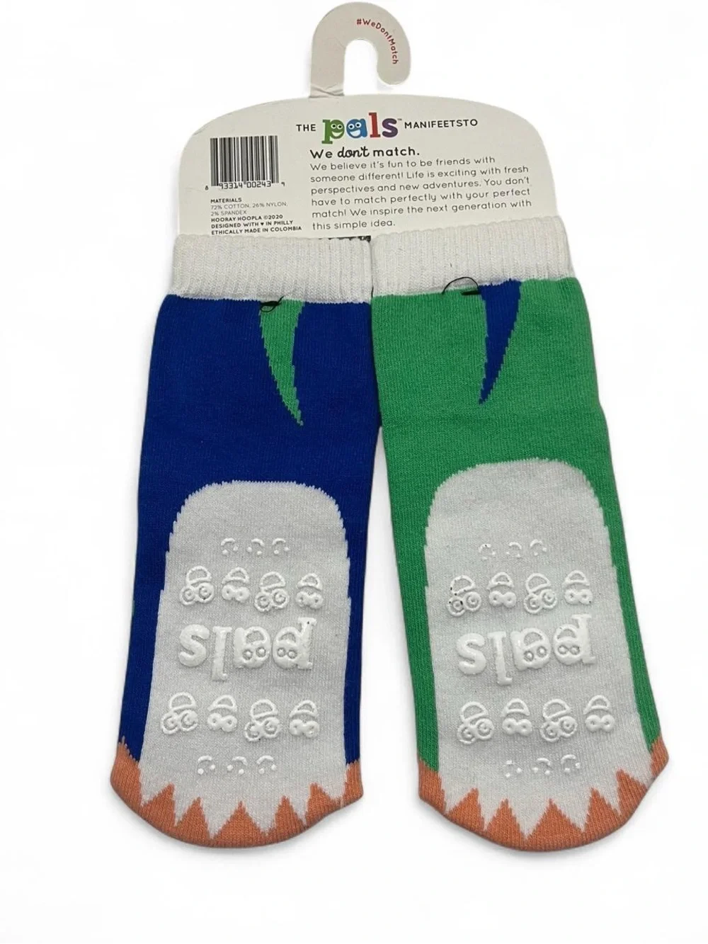 One Pair Toddler Boy Mismatched Stretchy Tube Grip Socks Dinosaur Pals NWT